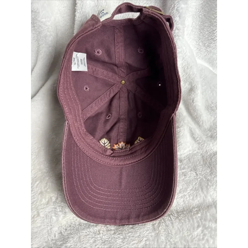 Life Is Good Brown Baseball Cap Embroidered Fall Leaves Cotton Adjustable